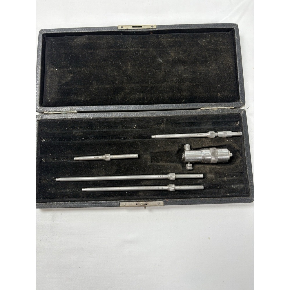 Starrett No. 124A Inside Micrometer Set 3–7" Range w/Case USA Machinist Tool VTG